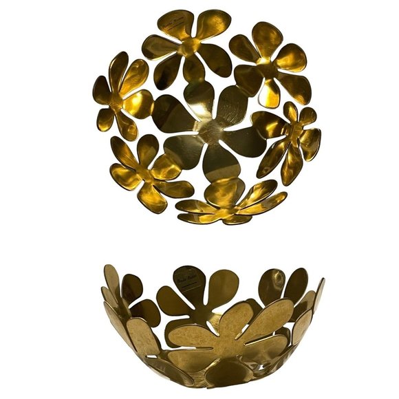 IKEA Stockholm Monika Mulder Gold Brass Daisy Floral Metal Bowl 8” Centerpiece